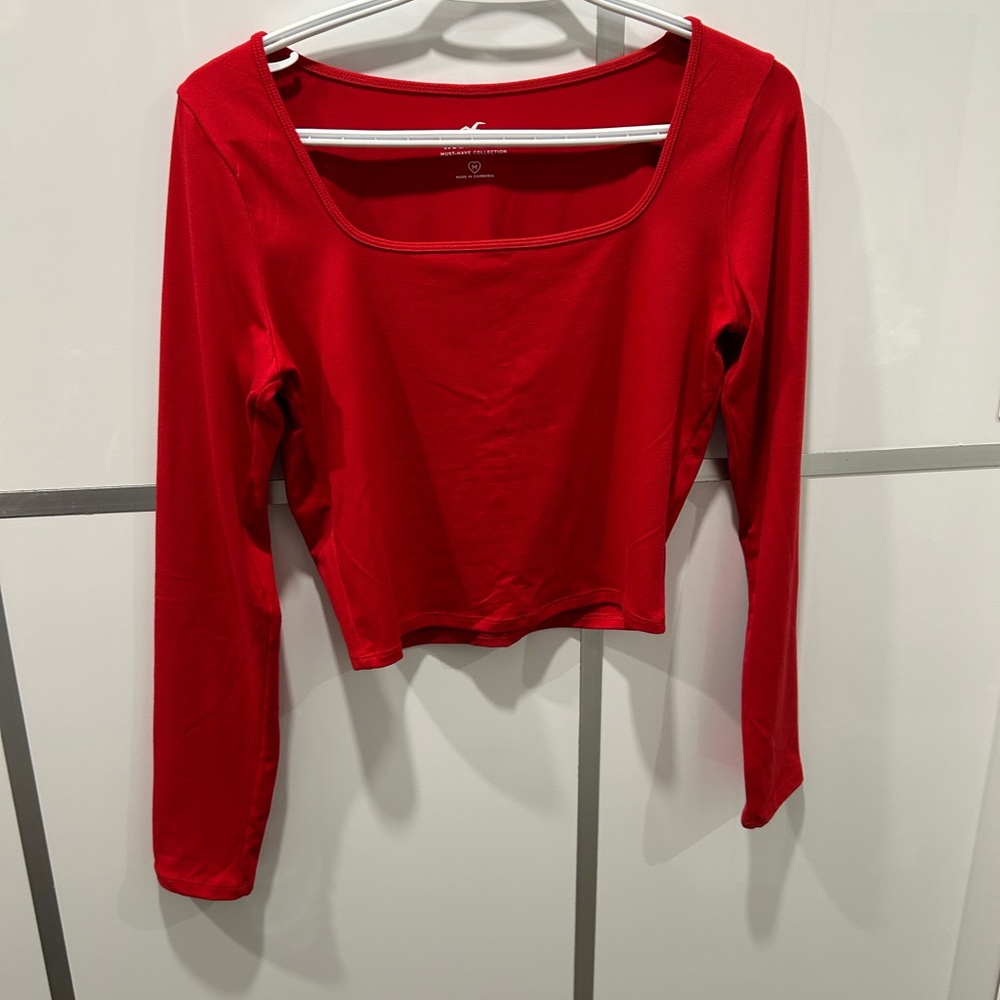 Hollister Vibrant Red Square Neck Long Sleeve Top